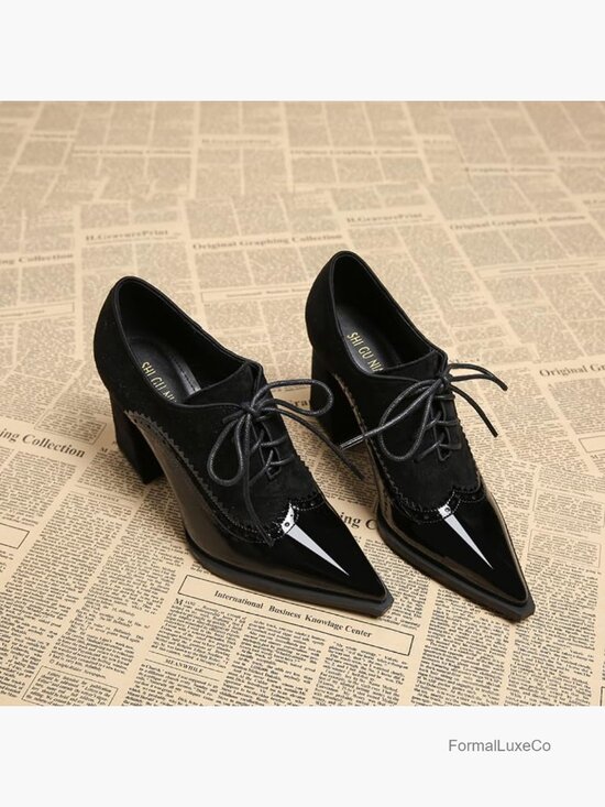 Amazon.com: DINTAHA Pointed Toe Oxford Heels Chunky Heeled  Chunky Heel Brogue Lace Up Pumps Pointed Toe Dress Shoes